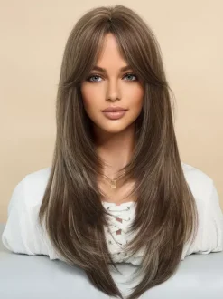 Gradual Long Straight Hair With Curtain Bangs Layered Full Head Synthetic Wig For Women 2026