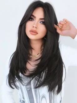 Gradual Long Straight Hair With Curtain Bangs Layered Full Head Synthetic Wig For Women 2026