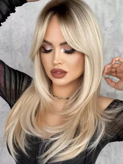 Gradual Long Straight Hair With Curtain Bangs Layered Full Head Synthetic Wig For Women 2026