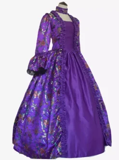 Grape Retro Tudor Dress Costumes Lace Up Satin Fabric Tattoo Print Choker Girl's Gothic Marie Antoinette Costume Set Masquerade Ball Gown