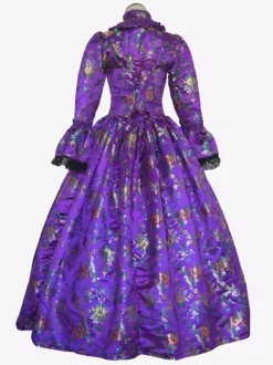 Grape Retro Tudor Dress Costumes Lace Up Satin Fabric Tattoo Print Choker Girl's Gothic Marie Antoinette Costume Set Masquerade Ball Gown