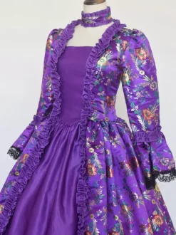 Grape Retro Tudor Dress Costumes Lace Up Satin Fabric Tattoo Print Choker Girl's Gothic Marie Antoinette Costume Set Masquerade Ball Gown