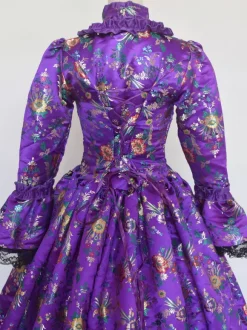 Grape Retro Tudor Dress Costumes Lace Up Satin Fabric Tattoo Print Choker Girl's Gothic Marie Antoinette Costume Set Masquerade Ball Gown