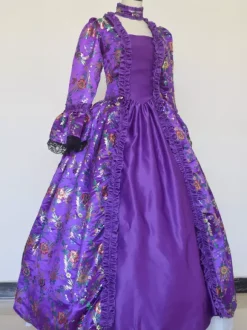 Grape Retro Tudor Dress Costumes Lace Up Satin Fabric Tattoo Print Choker Girl's Gothic Marie Antoinette Costume Set Masquerade Ball Gown