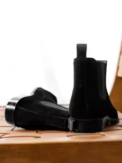Gray Suede Chelsea Boots for Men Leather Round Toe Ankle Boots