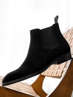 Gray Suede Chelsea Boots for Men Leather Round Toe Ankle Boots