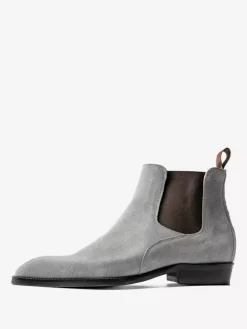 Gray Suede Chelsea Boots for Men Leather Round Toe Ankle Boots