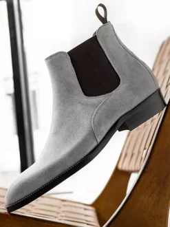 Gray Suede Chelsea Boots for Men Leather Round Toe Ankle Boots