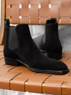 Gray Suede Chelsea Boots for Men Leather Round Toe Ankle Boots