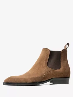 Gray Suede Chelsea Boots for Men Leather Round Toe Ankle Boots