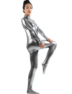 Gray Adults Bodysuit Cosplay Jumpsuit Shiny Metallic Catsuit