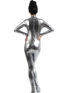 Gray Adults Bodysuit Cosplay Jumpsuit Shiny Metallic Catsuit