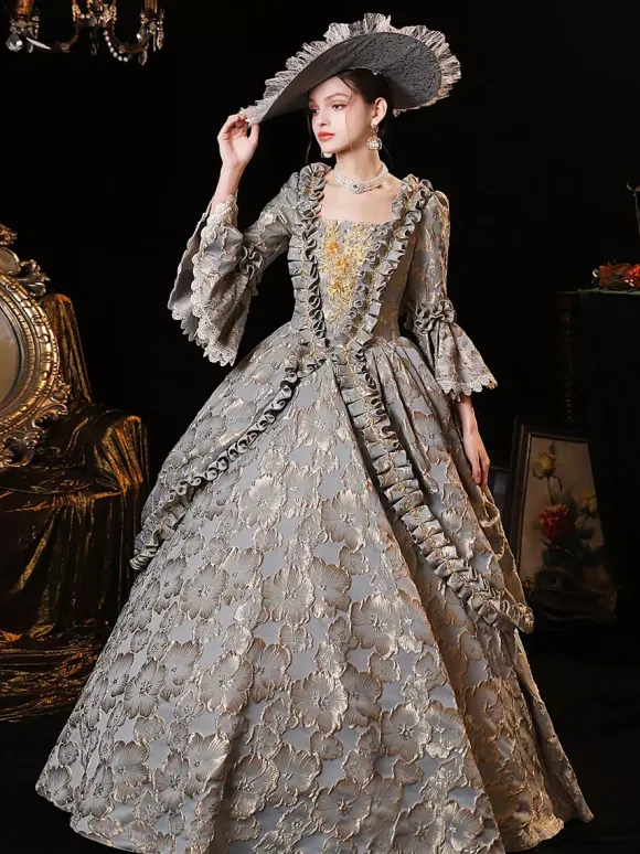 Gray Retro Tudor Dress Costumes Women's Polyester Dress European Style Marie Antoinette Costume Party Prom Dress