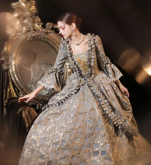 Gray Retro Tudor Dress Costumes Women's Polyester Dress European Style Marie Antoinette Costume Party Prom Dress