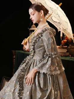 Gray Retro Tudor Dress Costumes Women's Polyester Dress European Style Marie Antoinette Costume Party Prom Dress