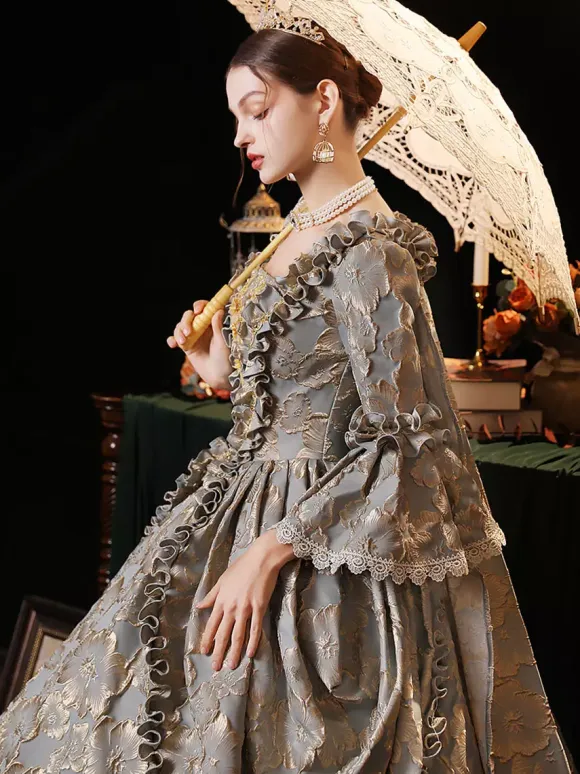 Gray Retro Tudor Dress Costumes Women's Polyester Dress European Style Marie Antoinette Costume Party Prom Dress