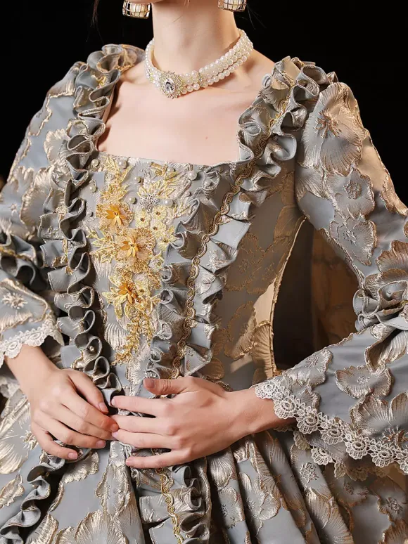 Gray Retro Tudor Dress Costumes Women's Polyester Dress European Style Marie Antoinette Costume Party Prom Dress