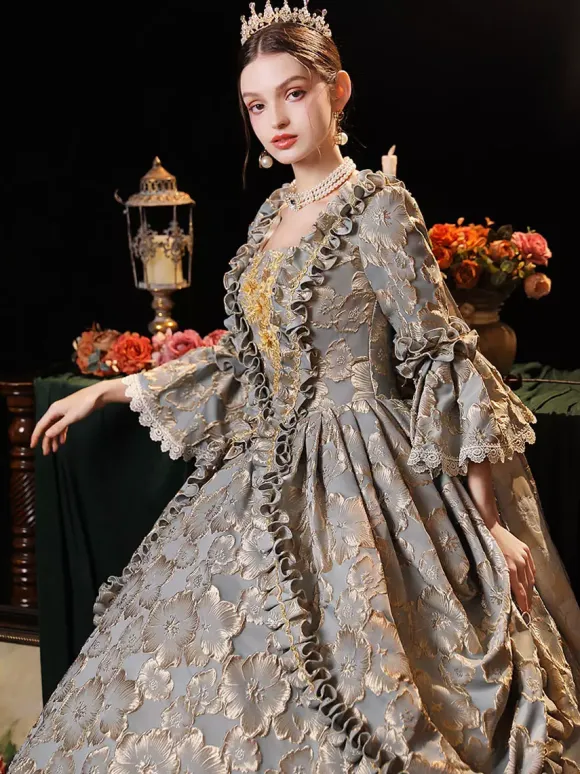 Gray Retro Tudor Dress Costumes Women's Polyester Dress European Style Marie Antoinette Costume Party Prom Dress