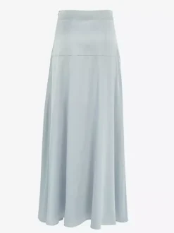 Gray Satin Skirt with Slit High Waisted Solid Color Summer A-line Long Skirt For Women 2026