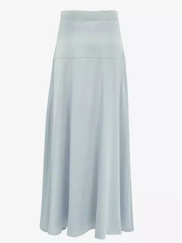 Gray Satin Skirt with Slit High Waisted Solid Color Summer A-line Long Skirt For Women 2026