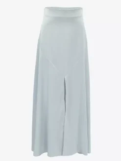 Gray Satin Skirt with Slit High Waisted Solid Color Summer A-line Long Skirt For Women 2026