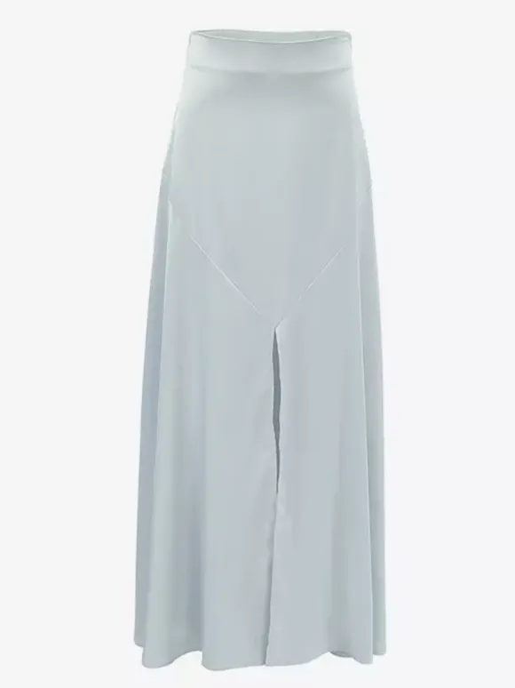 Gray Satin Skirt with Slit High Waisted Solid Color Summer A-line Long Skirt For Women 2026