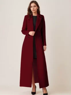 Gray Wool Blend Coat For Woman Lapel Belted Double-breasted Chic Full Length Wrap Outerwear 2026