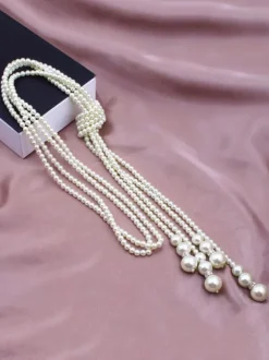 Great Gatsby Necklace Charleston Flapper Costume Accessories Pearls Vintage 1920's Fashion Style White Women Retro Jewelry