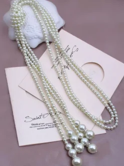 Great Gatsby Necklace Charleston Flapper Costume Accessories Pearls Vintage 1920's Fashion Style White Women Retro Jewelry