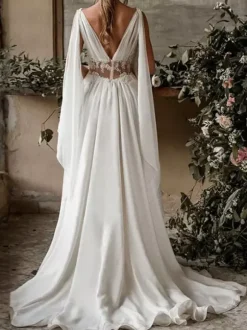 Grecian Ivory Wedding Dress Boho Plus Size Wedding Dresses 2026 Chiffon V-Neck High Waist Roman Drapery Sleeve Bridal Gown Free Customization