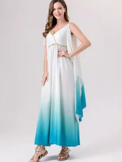 Greek Costumes Light Sky Blue Elegant Dress Ombre Set Costumes