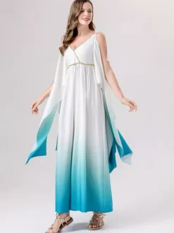 Greek Costumes Light Sky Blue Elegant Dress Ombre Set Costumes