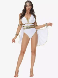 Greek cosplay Costumes Sexy White Womens Jumpsuit Halloween Holidays Costumes