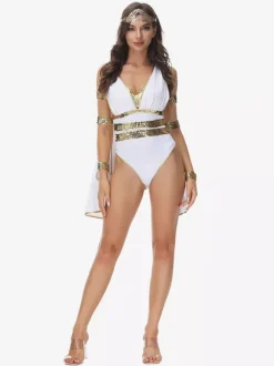 Greek cosplay Costumes Sexy White Womens Jumpsuit Halloween Holidays Costumes