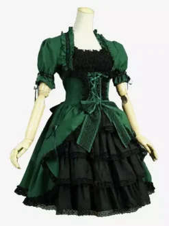 Green Retro Tudor Dress Costumes Lace Marie Antoinette Costume Polyester Dress Women's Retro Tunic 18th Century Costume