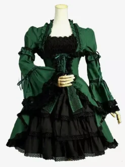 Green Retro Tudor Dress Costumes Lace Marie Antoinette Costume Polyester Dress Women's Retro Tunic 18th Century Costume