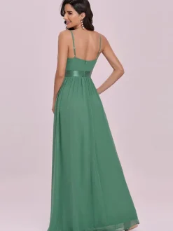 Green Evening Dress 2026 A-Line V-Neck Sleeveless Backless Sash Floor Length Chiffon Wedding Guest Dresses Free Customization