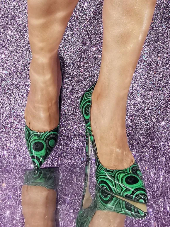 Green High Heels Stiletto Heel Printed Pumps