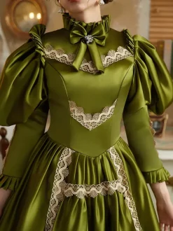 Green Retro Costumes Women's Marie Antoinette Costume Polyester Dress Renaissance Vintage Clothing