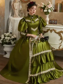 Green Retro Costumes Women's Marie Antoinette Costume Polyester Dress Renaissance Vintage Clothing