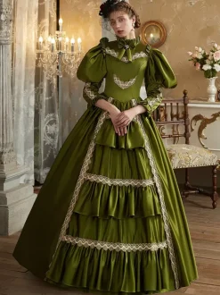 Green Retro Costumes Women's Marie Antoinette Costume Polyester Dress Renaissance Vintage Clothing