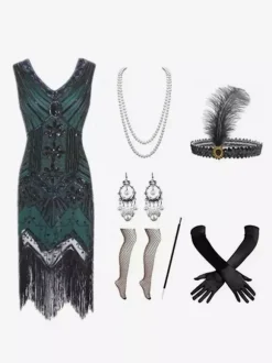 Green Retro Costumes Women's Rhinestones Fringe Marie Antoinette Costume Polyester Set Dress Accessory Retro Masquerade Ball Gown Burgundy