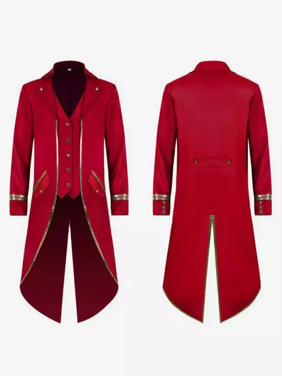 Green Vintage Top Vintage Buttons Long Sleeves Polyester Polyester Fiber Overcoat Retro Costumes For Man Burgundy