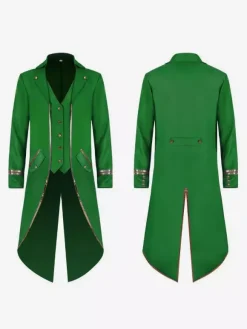 Green Vintage Top Vintage Buttons Long Sleeves Polyester Polyester Fiber Overcoat Retro Costumes For Man Burgundy