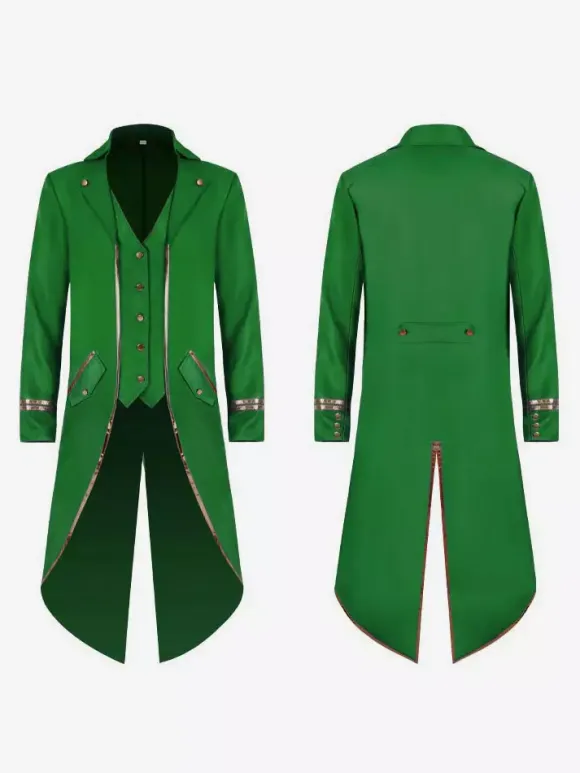 Green Vintage Top Vintage Buttons Long Sleeves Polyester Polyester Fiber Overcoat Retro Costumes For Man Burgundy