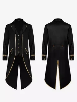 Green Vintage Top Vintage Buttons Long Sleeves Polyester Polyester Fiber Overcoat Retro Costumes For Man Burgundy