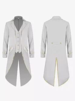 Green Vintage Top Vintage Buttons Long Sleeves Polyester Polyester Fiber Overcoat Retro Costumes For Man Burgundy