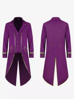 Green Vintage Top Vintage Buttons Long Sleeves Polyester Polyester Fiber Overcoat Retro Costumes For Man Burgundy