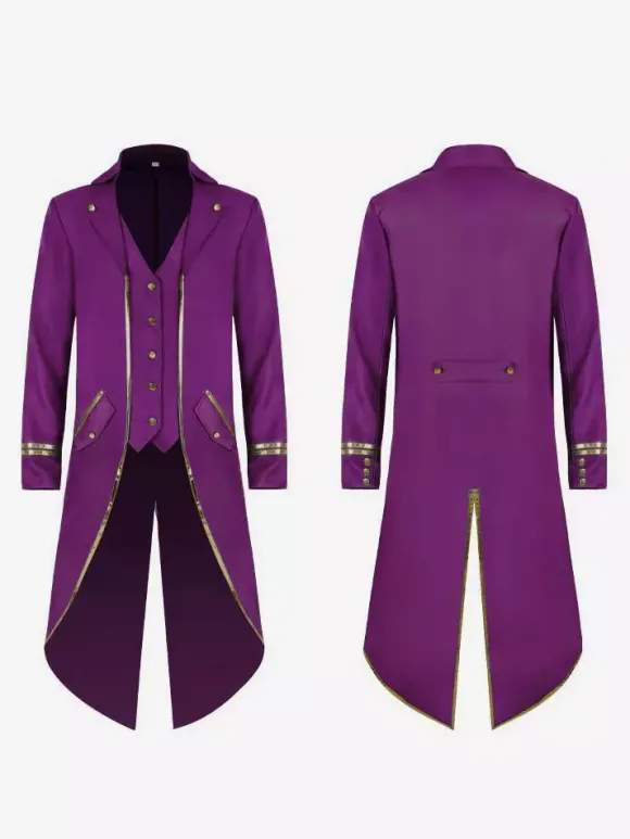 Green Vintage Top Vintage Buttons Long Sleeves Polyester Polyester Fiber Overcoat Retro Costumes For Man Burgundy