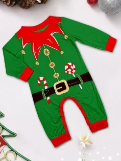 Green And Red Stripe Elf Costume Family Pajamas Holiday Set 2026
